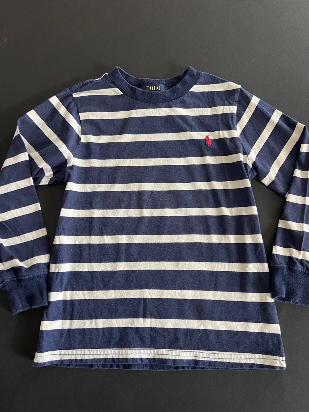 Polo by Ralph Lauren Navy & White Striped Long-Sleeve Tee with Red Pony